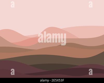 Wavy landscape in a minimalistic style. Landscape with hills. Boho decor for prints, posters and interior design. Mid Century modern decor. Trend styl Stock Vector