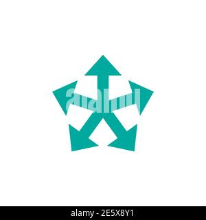 five blue arrows point out from the center . Expand Arrows icon. Outward Directions icon. Vector illustration. Isolated on white. Stock Vector