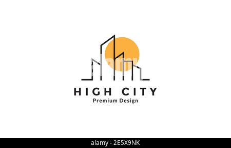 simple building line with sunset logo symbol icon vector graphic design illustration Stock Vector