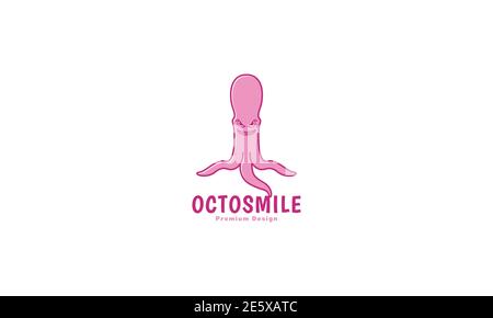 cute pink cartoon octopus logo symbol icon vector graphic design illustration Stock Vector