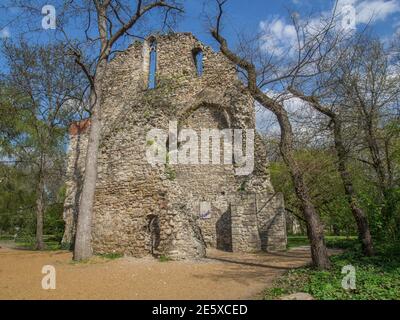 Budapest, Hungary - April 15, 2015:  Ruins of the Dominican monastery on Margaret Island, Budapest, Hungary Stock Photo