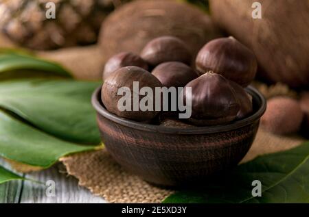 Roasted Chestnuts Served in a Chestnut Pan Isolated on White Background.  View from Above Stock Photo - Image of abstract, pile: 199468426