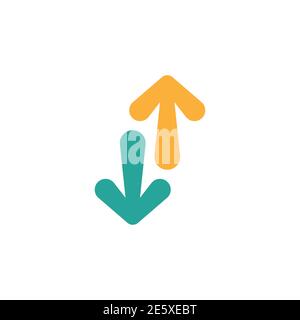 Flip Vertical vector icon. two orange and blue opposite cartoon arrows isolated on white. Flat exchange icon. Flip flop pictogram. Vertical double-hea Stock Vector