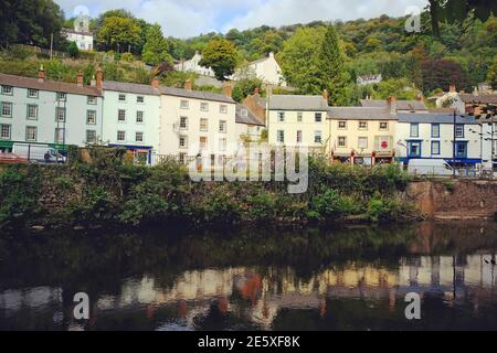 Pretty houses along the River Derwent in Matlock Bath, Derbyshire Stock Photo