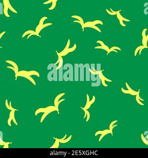 Yellow Banana Skin Seamless Pattern Isolated on Green Background Stock Vector