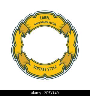 Vintage style label. Different color retro ribbon. Round badge vector illustration. Part of set. Stock Vector