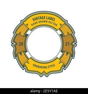 Vintage style label. Different color retro ribbon. Round badge vector illustration. Part of set. Stock Vector