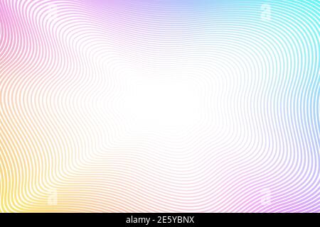 Iridescent striped background. Squiggle curves. Magenta, yellow, teal gradient. Energetic line art pattern, flash effect. Vector abstract wavy frame Stock Vector