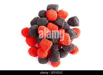 Raspberry and Blackberry Gummy Candies Isolated on a White Background Stock Photo