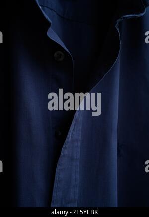 Blue cotton shirt details closeup. Men's fashion. Stock Photo