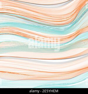 Orange, turquoise squiggle curves. Multicolored thin strips. Abstract background. Net pattern. Vector line art design. Dynamic wavy lines. EPS10 Stock Vector