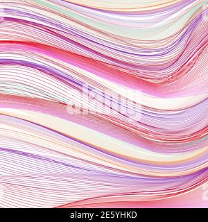 Magenta, pink, purple, violet wavy thin curves, strips. Abstract multicolored background. Net pattern. Vector design. Flowing squiggle lines. EPS10 Stock Vector