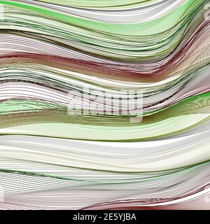 Green, brown, black, gray squiggle curves. Abstract multicolored background, striped pattern, net. Vector line art design. Dynamic wavy lines. EPS10 Stock Vector