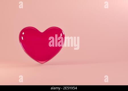 Valentines day background with flying realistic glass heart. For website, wallpaper, invitation, posters, brochure, banners. Stock Photo