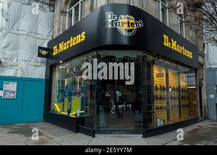 London UK. 28 January 2021. A branch of British footwear brand Dr Martens on Oxford Street. The business has been floated on the stock market at a 3.5bn valuation creating huge windfalls for sharehold...