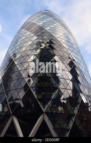 30 St Mary Axe, widely known as The Gherkin Building, City of London, UK. Stock Photo