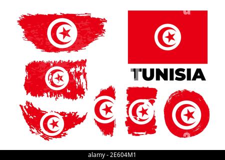 Flag of Tunisia on gray background. Vector illustration in trendy flat style.  Stock Vector