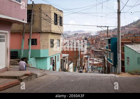 Bogota, Colombia - January 3, 2020: Comuna El Paraiso, a poor town in the south of Bogota, the mostly mountainous rural town includes one of the large Stock Photo