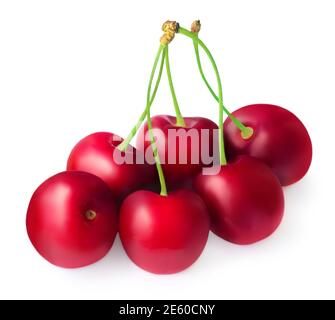Red Cherry  berries isolated on white background.  Fresh Cherry  closeup Stock Photo