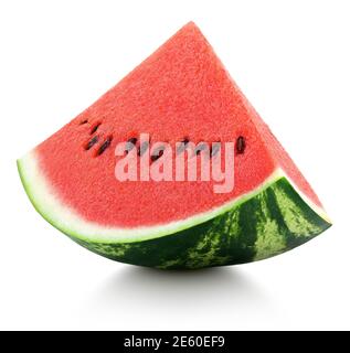 Watermelon slice isolated on white background with clipping path. Watermelon with seeds. Full Depth of Field Stock Photo