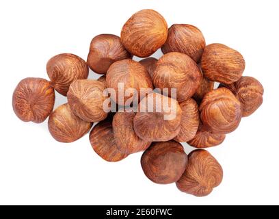 Hazelnuts isolated  on white background. Creative food layout. Hazelnut Collection Stock Photo
