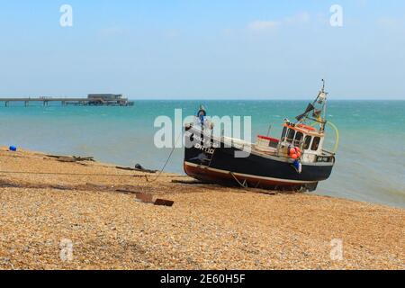 View of Deal beach at nice summer day.Deal's current pier is the last remaining fully intact leisure pier in Kent and is a Grade II listed building.UK Stock Photo
