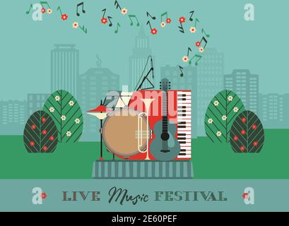 Live Music Outdoor Festival Poster Vector Template Stock Vector