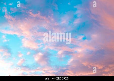 colorful sky with clouds at sunset, beautiful gentle background Stock Photo