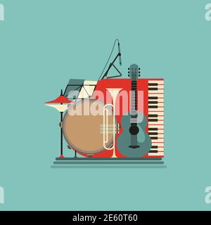Musical instruments retro color vector icon Stock Vector