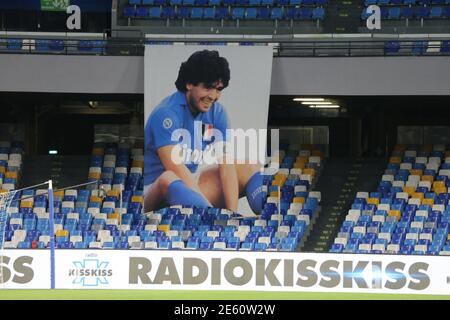 Naples, Campania, Italy. 28th Jan, 2021. During the Italian Cup Football match SSC Napoli vs FC Spezia on January 28, 2020 at the Diego Armano Maradona stadium in Naples.In picture: Maradona Credit: Fabio Sasso/ZUMA Wire/Alamy Live News Stock Photo