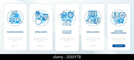Online tutoring benefits onboarding mobile app page screen with concepts Stock Vector
