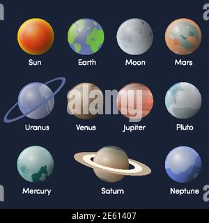Cartoon planets set in solar system isolated on space background. Vector illustration Stock Vector