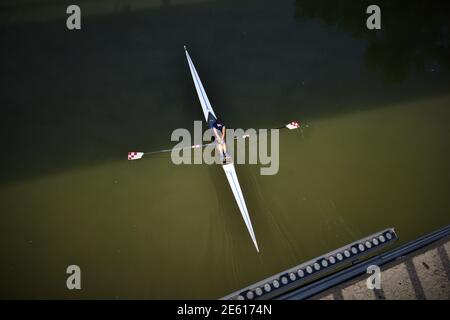 Rowing on the river  Drava in Osijek, Croatia Stock Photo