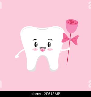 Valentines day tooth with rose dental icon isolated on background. Stock Vector