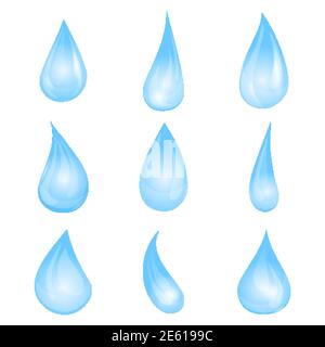 Cartoon blue water drop set. Vector illustration Stock Vector