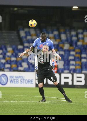 Naples, Campania, Italy. 28th Jan, 2021. During the Italian Cup Football match SSC Napoli vs FC Spezia on January 28, 2020 at the Diego Armano Maradona stadium in Naples.In picture: Koulibaly Credit: Fabio Sasso/ZUMA Wire/Alamy Live News Stock Photo