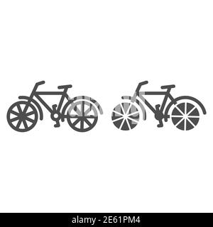 Bicycle line and solid icon, wheel transport symbol, Bike vector sign on white background, retro cycle with pedals icon in outline style for mobile Stock Vector
