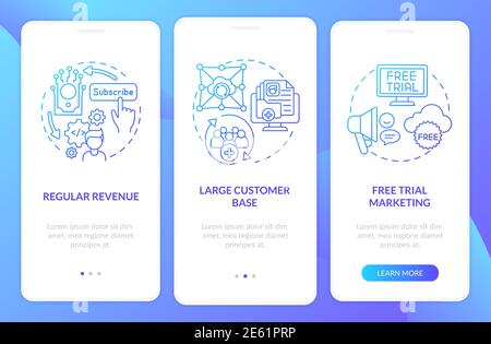 SaaS pluses for developers onboarding mobile app page screen with concepts Stock Vector
