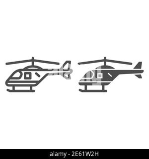 Helicopter line and solid icon, air transport symbol, copter vector sign on white background, small helicopter silhouette icon in outline style for Stock Vector