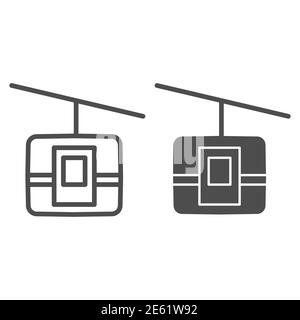 Funicular wagon line and solid icon, transport symbol, cableway vector sign on white background, funicular railway icon in outline style for mobile Stock Vector