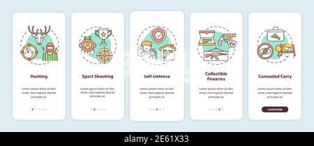 Guns for hobby onboarding mobile app page screen with concepts Stock Vector