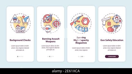 Gun safety guidelines onboarding mobile app page screen with concepts Stock Vector