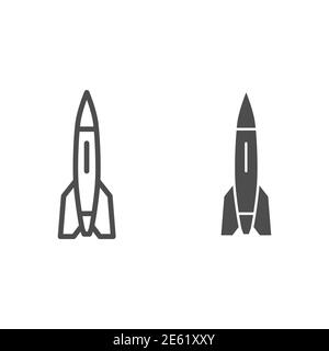Rocket line and solid icon, transport symbol, space ship vector sign on white background, missile icon in outline style for mobile concept and web Stock Vector