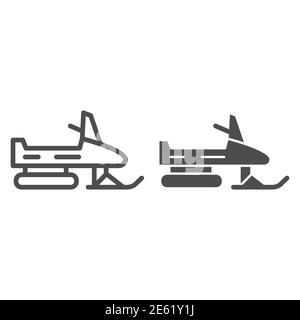Snowmobile line and solid icon, extreme winter transport symbol, Snowmobiling vector sign on white background, Snowmobile motorbike icon outline style Stock Vector