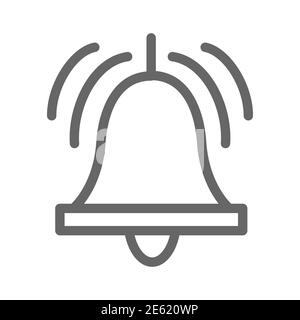 Call bell line icon, delivery symbol, ringing bell vector sign on white background, alarm or notification icon in outline style for mobile concept and Stock Vector