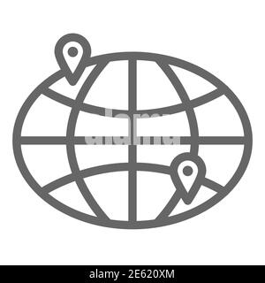 Delivery from one point of earth to another line icon, delivery symbol, Planet earth with two pointer vector sign on white background, international Stock Vector