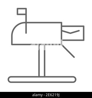 Letter in mailbox thin line icon, delivery service symbol, received mail vector sign on white background, mailbox side view icon in outline style Stock Vector