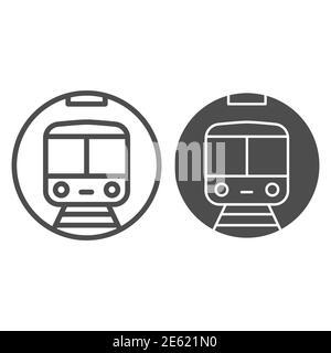Metro train line and solid icon, railway transport symbol, subway vector sign on white background, underground icon in outline style for mobile Stock Vector