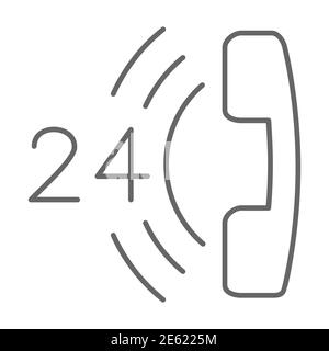 24-hour support thin line icon, logistics symbol, all-day customer assistance vector sign on white background, call center telephone icon outline Stock Vector