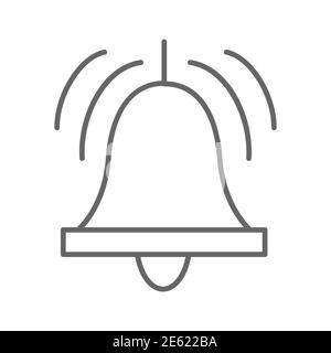 Call bell thin line icon, delivery symbol, ringing bell vector sign on white background, alarm or notification icon in outline style for mobile Stock Vector